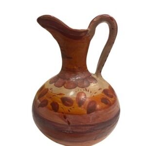 Vintage hand painted Tonala Mexican Pottery Pitcher-Burnished Earth Tones